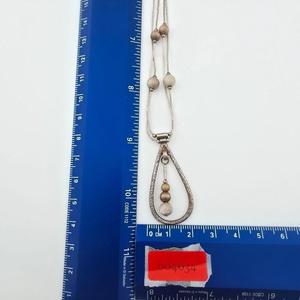925 Sterling Silver Station Necklace Open Textured Teardrop COLDWATER CREEK 18